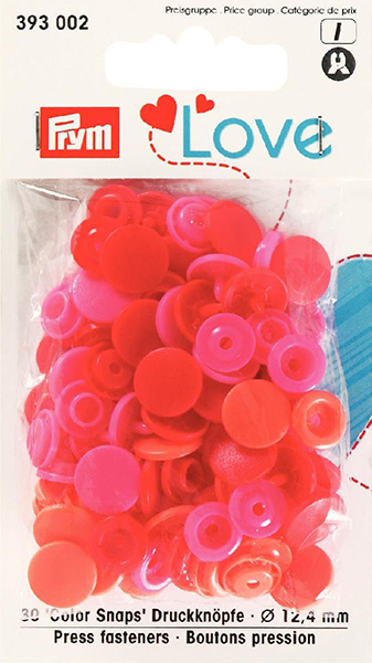  Prym Love Colour Snaps 12mm pink/red/orange